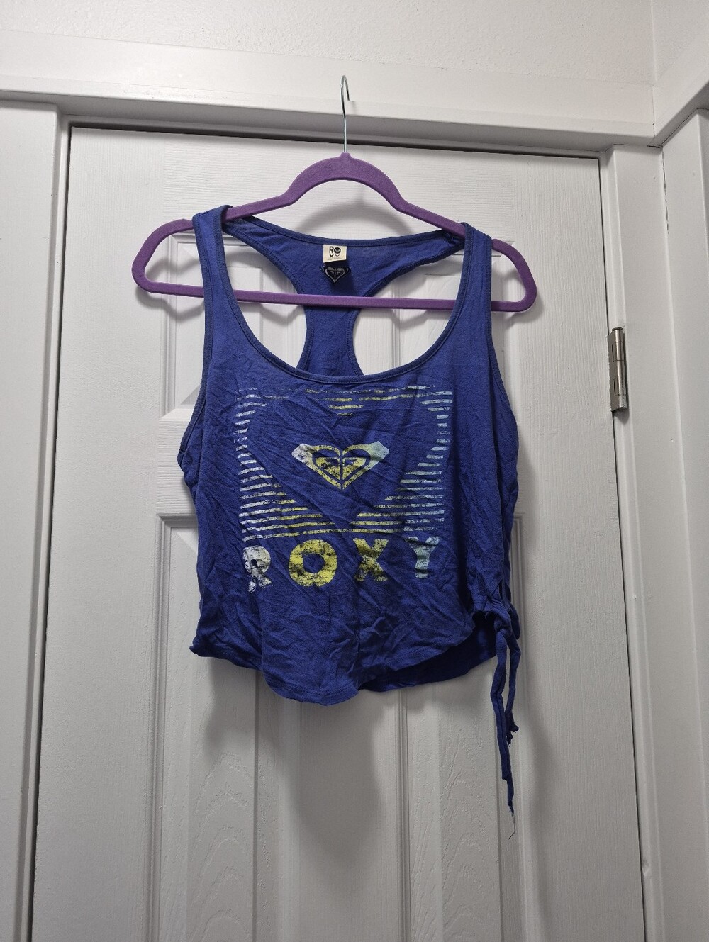 Roxy  Blue  Graphic Racerback Tank with Side Tie